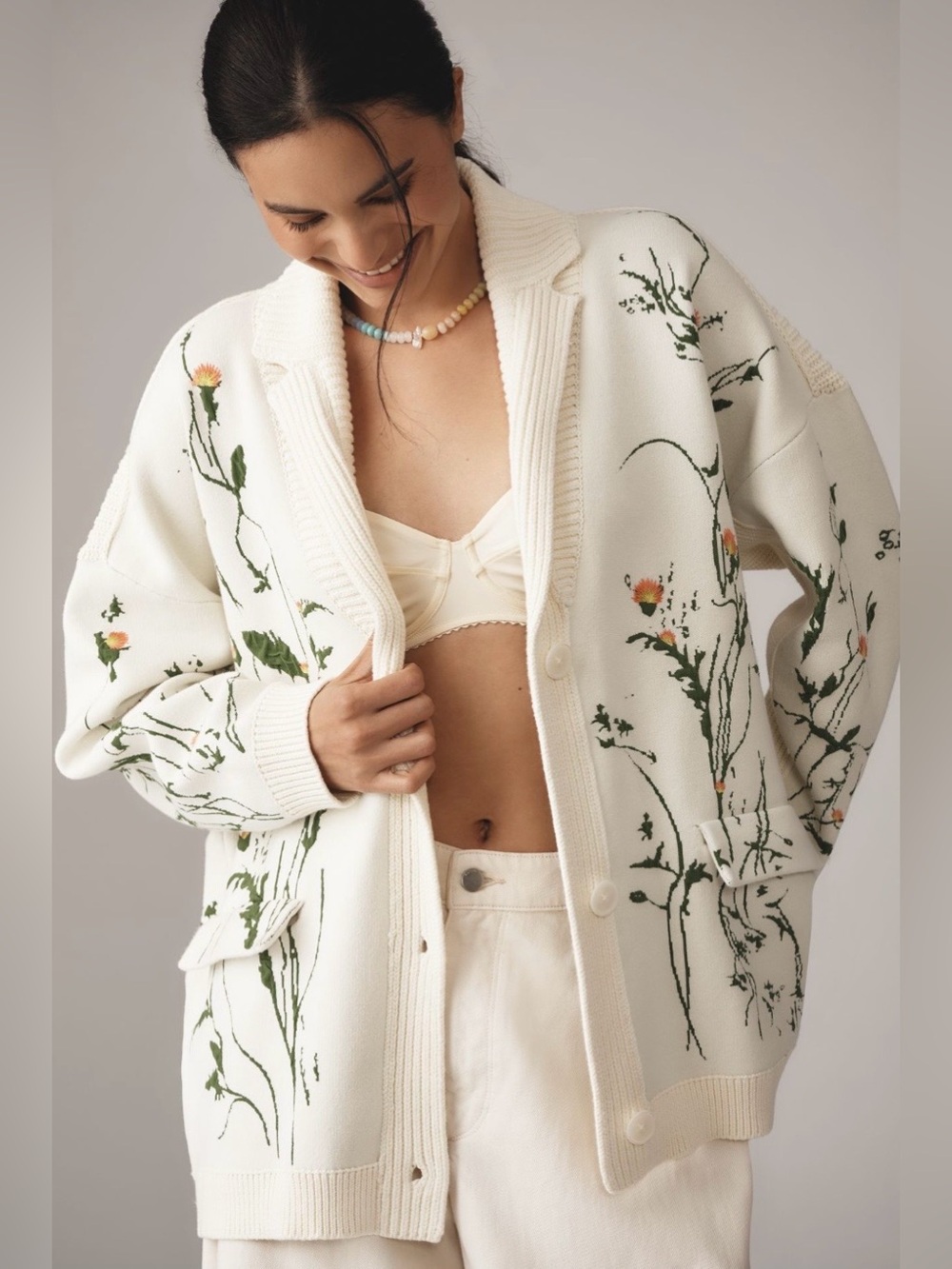 by Anthropologie Floral Embroidered Cardigan Sweater